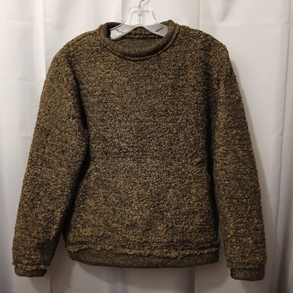 New Sherpa Curly Fleece Sweatshirt womens M Brown Black Chunky pullover Relaxed - Picture 1 of 7